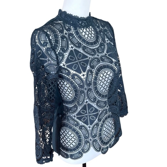 Anthropologie Navy Lace Blouse - Picture 3 of 10